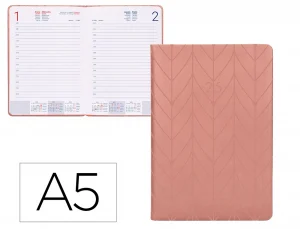 Agenda encuadernada liderpapel lipsi a5 2025 día página color rosa melocotón papel 70 gr