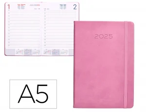 Agenda encuadernada liderpapel mykonos a5 2025 día página color rosa papel 70 gr