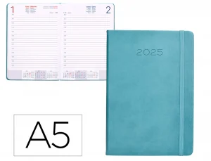 Agenda encuadernada liderpapel mykonos a5 2025 día página light color azul papel 70 gr