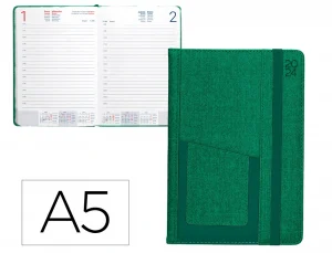 Agenda encuadernada liderpapel saria a5 2025 día página color verde papel 70 gr