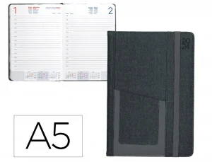 Agenda encuadernada liderpapel saria a5 2025 día página color negro papel 70 gr